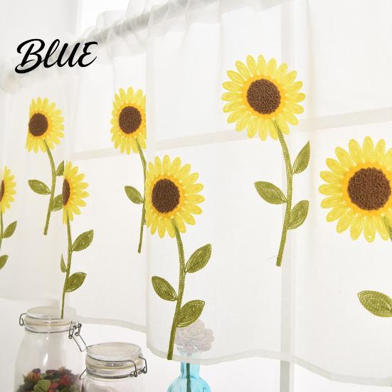 Sunflower Curtain Embroidered for Home Sheer Short Decorative Polyester Tulle
