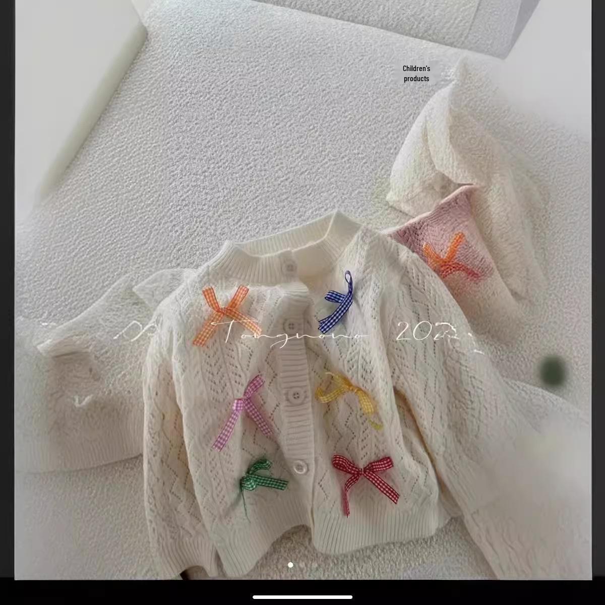 

Вязаный кардиган с бантом для девочек 2024 - Милое весенне-осеннее пальто-свитер 130 cm грязно-белый