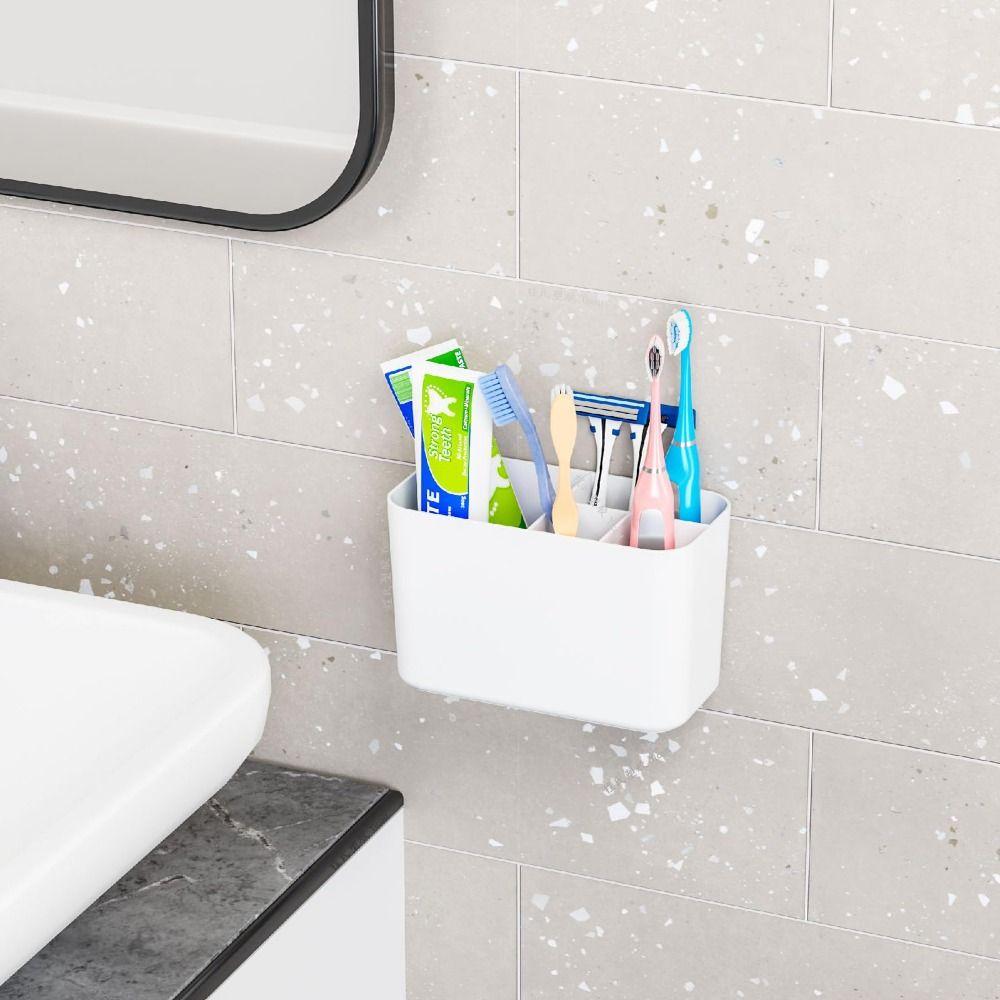 Storage Toothbrush Organizer Wall Mounted Tooth Brush Cup Stand  Bathroom