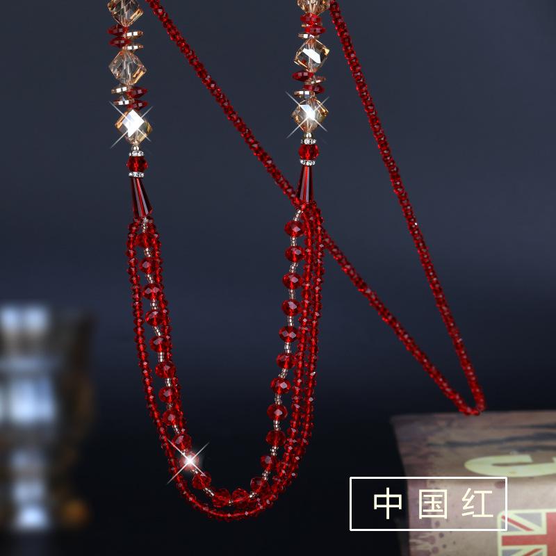 Autumn And Winter Crystal Long Necklace Femininity Versatile Fringed Sweater Chain K5 китайский красный