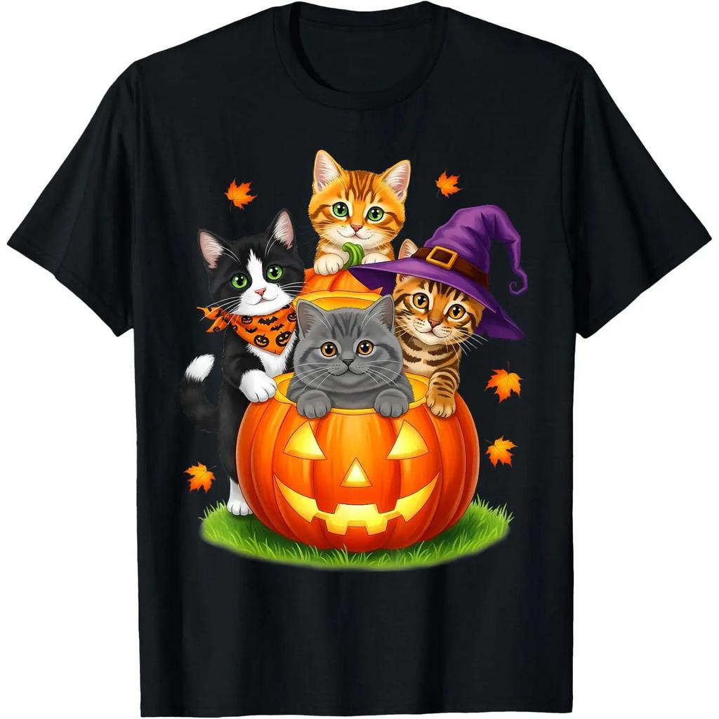 Cute Kittens Pumpkin Halloween Spooky Season Men Women T-Shirt