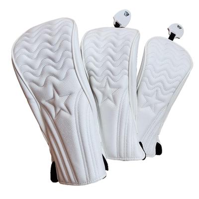 Golf Head Cover Club Cover Driver 440cc 460cc Wood Utility UT Cover Putter Cover Waterproof Stylish Wave Star Pattern Set (White, 3-Piece (DR,FW,UT))