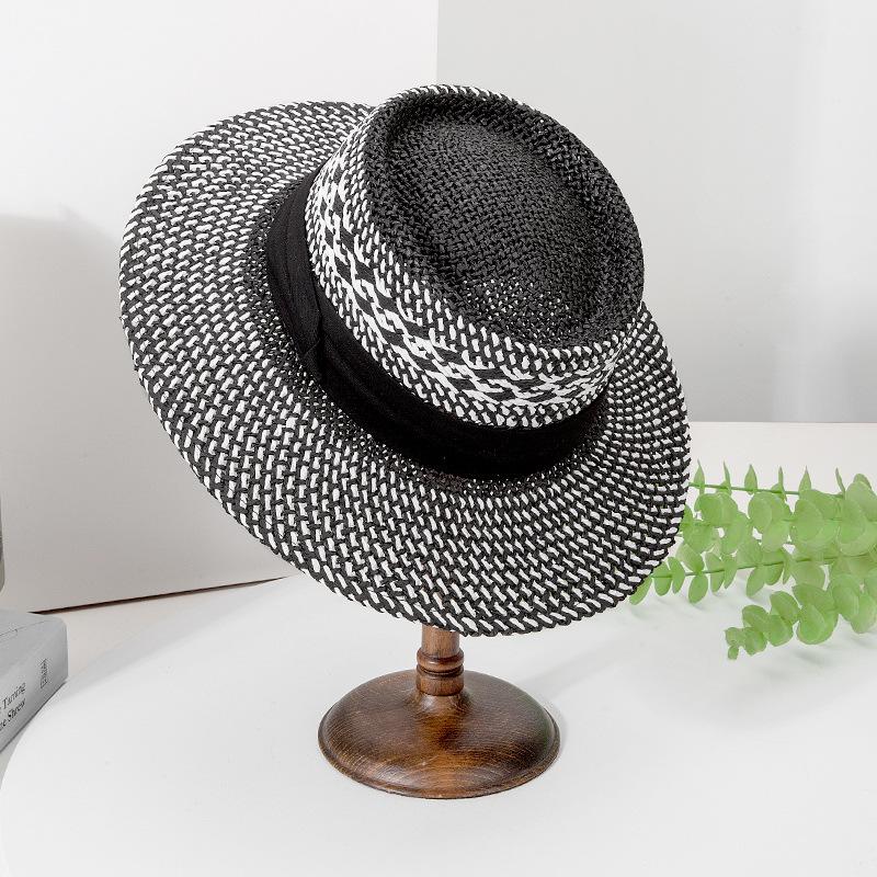 New Spring And Summer British Style Color Matching Hand-Woven Straw Hat Children Travel Vacation Visor Big Edge