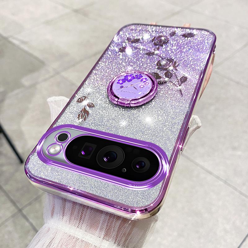 

KADEM For Google Pixel 9 Pro XL Cell Phone Case Ring Kickstand Glitter Shockproof TPU Cover Purple