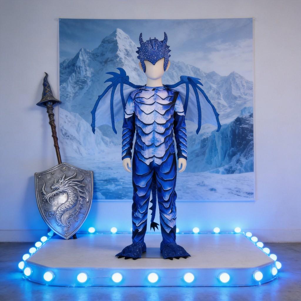Ice Frost Dragon Cosplay Outfit For Children Made Of Polyester With Long Sleeves For Party Fun
