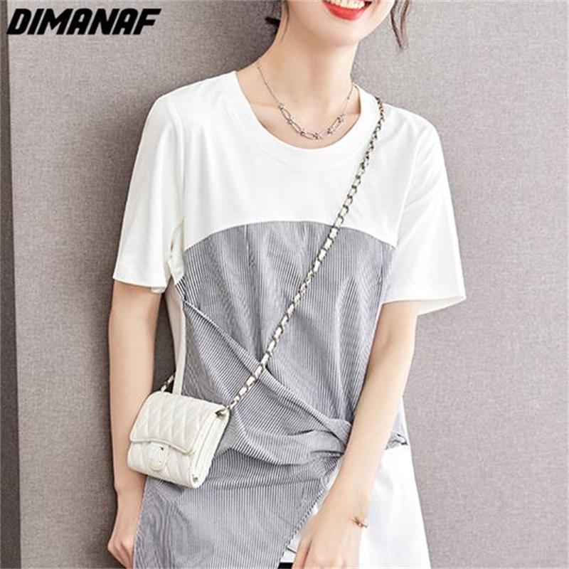 

DIMANAF 2023 футболка новый летний стиль лоскутный принт повседневная женская свободная рубашка с цветочным принтом футболки