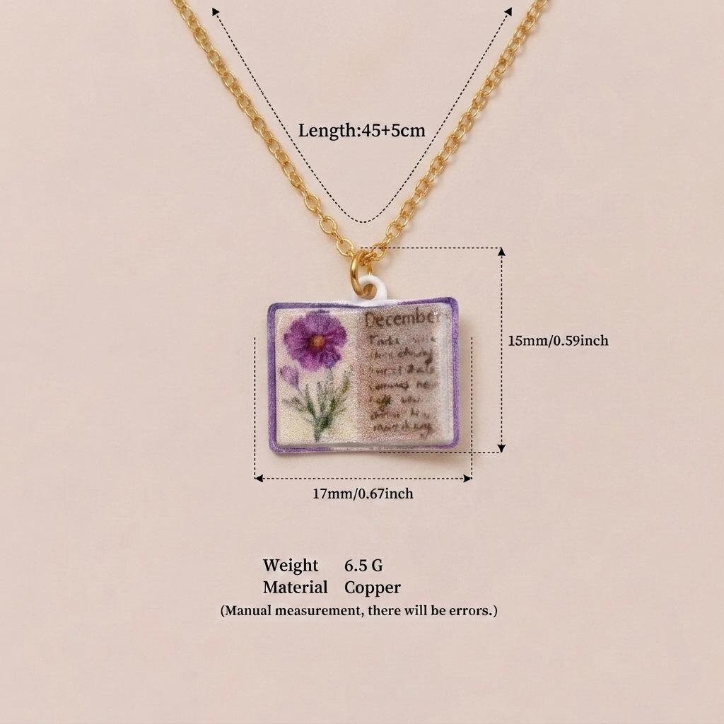 Enamel Book Pendant Necklace, Vintage Small Book Charm for Women