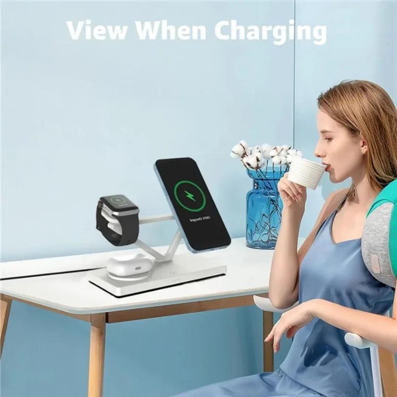 4 in 1 Wireless Charging Station Fast Charging Magnetic Wireless Charger Stand for iPhone 17 16 15 14 Apple Watch AirPods Pro