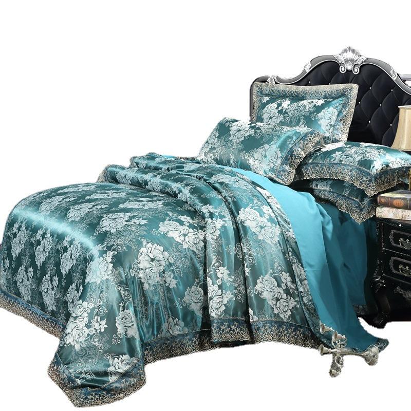 European Satin Jacquard Bedding Set - Lace-Trimmed, 4-Piece Set