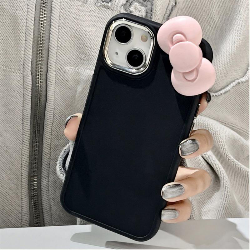 Bowknot iPhone 16 Case - Fits 14, 15 Pro Max, Plated Lens, Soft Matte Silicone