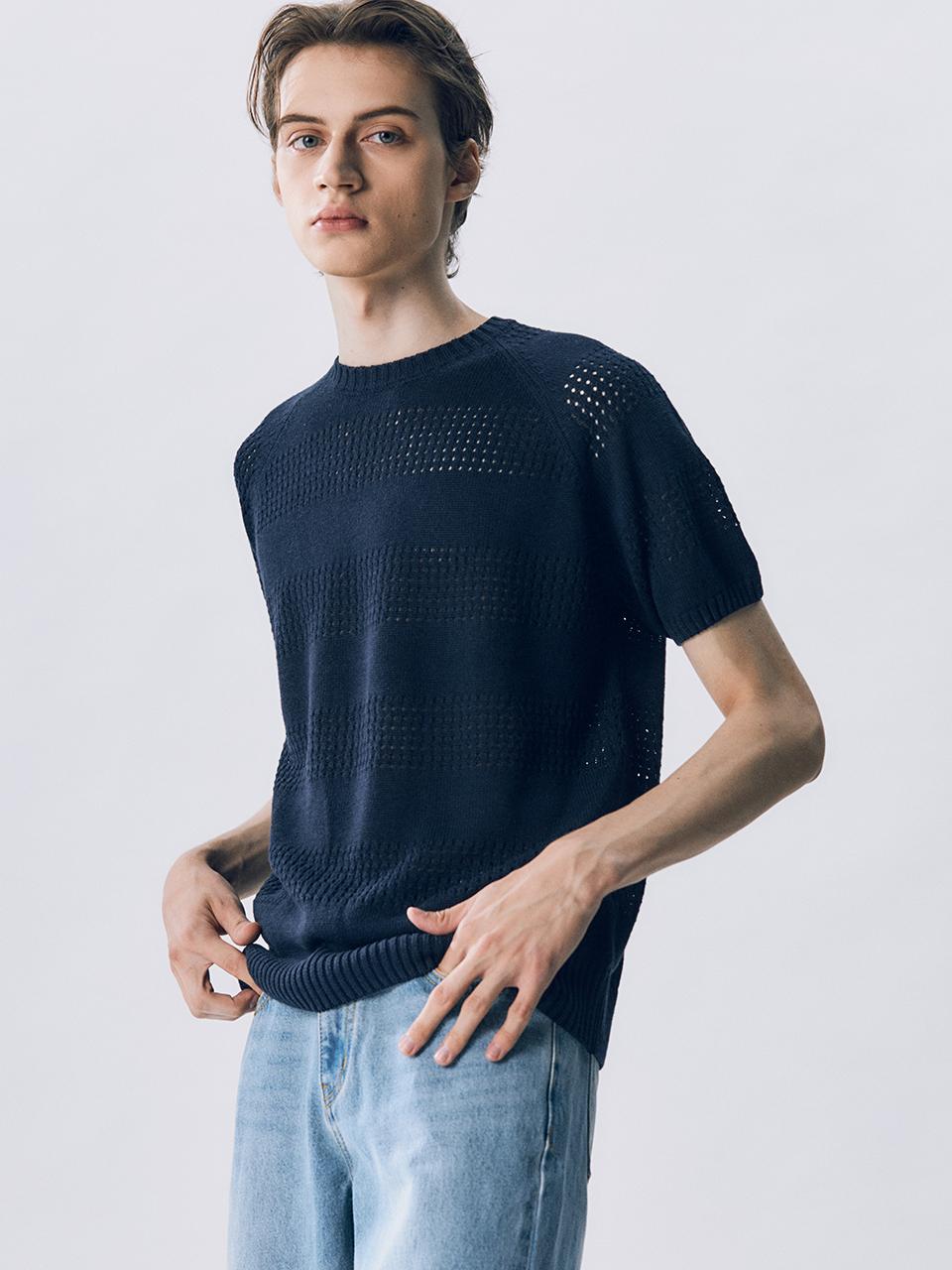 Edward Max Morina Short Sleeve Knitwear Navy M