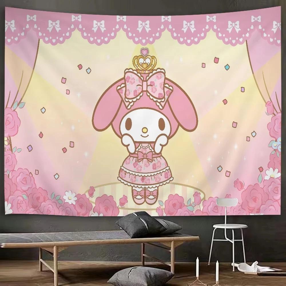 Cute Colors Anime Characters Printed Tapestry Sanrio My Melody Tapestry Room Decoration Home Decoration Bedroom Wall Hanging