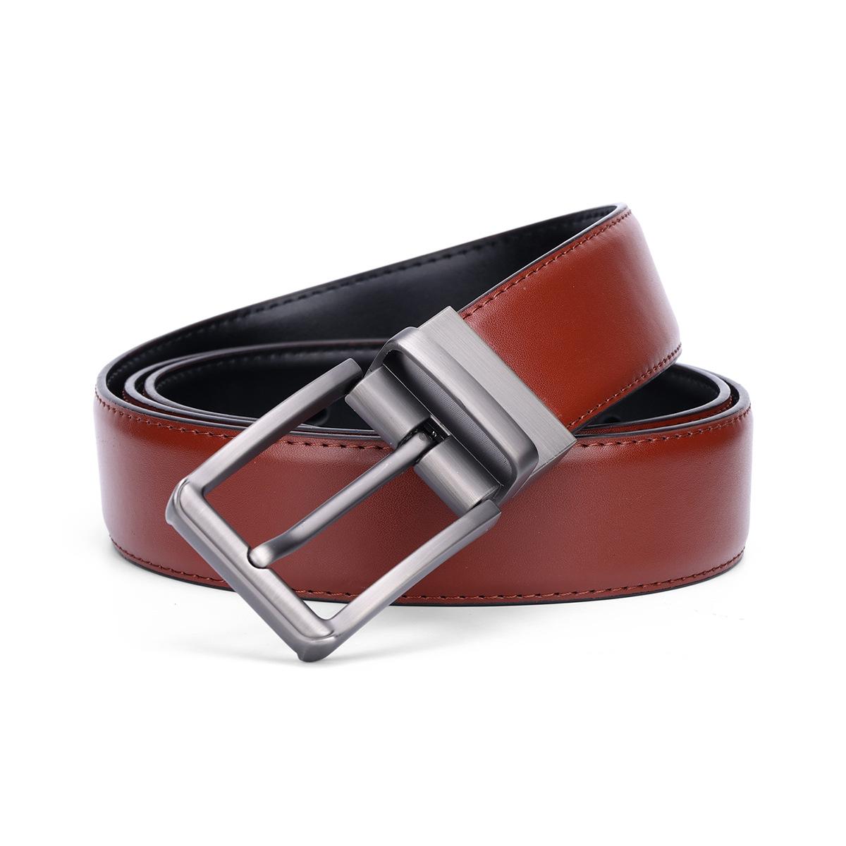Двусторонний Мужской Ремень Кожаный с Булавкой из Коровьей Кожи Высококачественный Универсальный Ремень Мужской 110cm