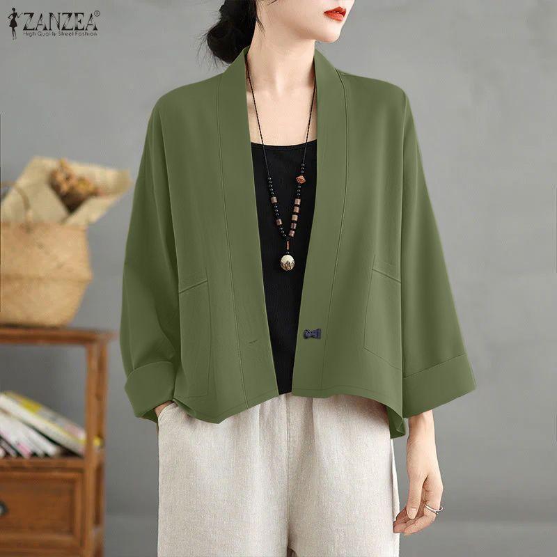 ZANZEA Womens Casual V-Neck Long Sleeve Loose Cardigan Tops