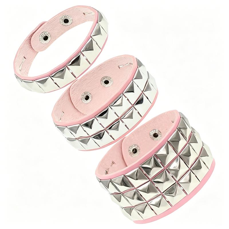 Black Leather Goth Square Washer Rivet Bracelet Cuff Wristband Punk Stainless Steel Bracelets for Armbands Men Women Party Gift