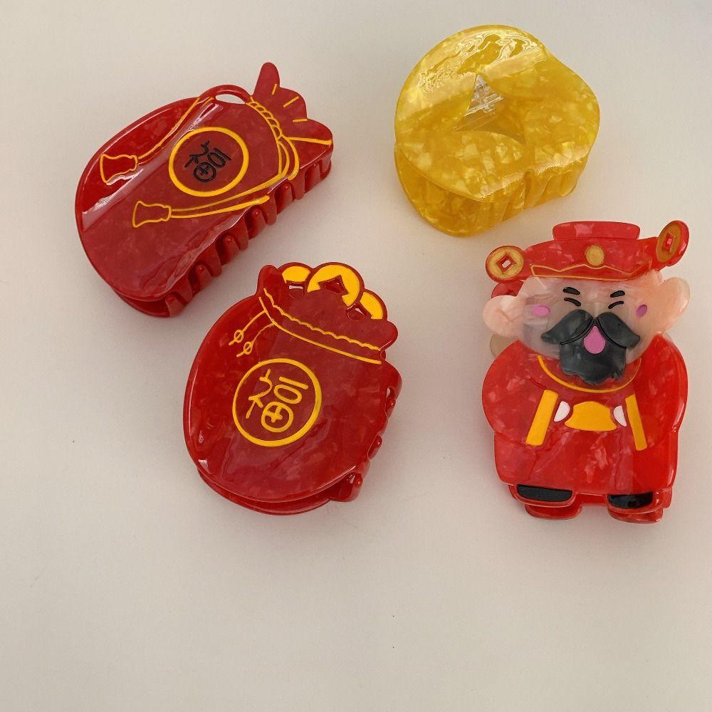 Cartoon New Year Hair Claw Money Bag Large Shark Clip Sweet Acetate Claw Clip  Hair Accessories