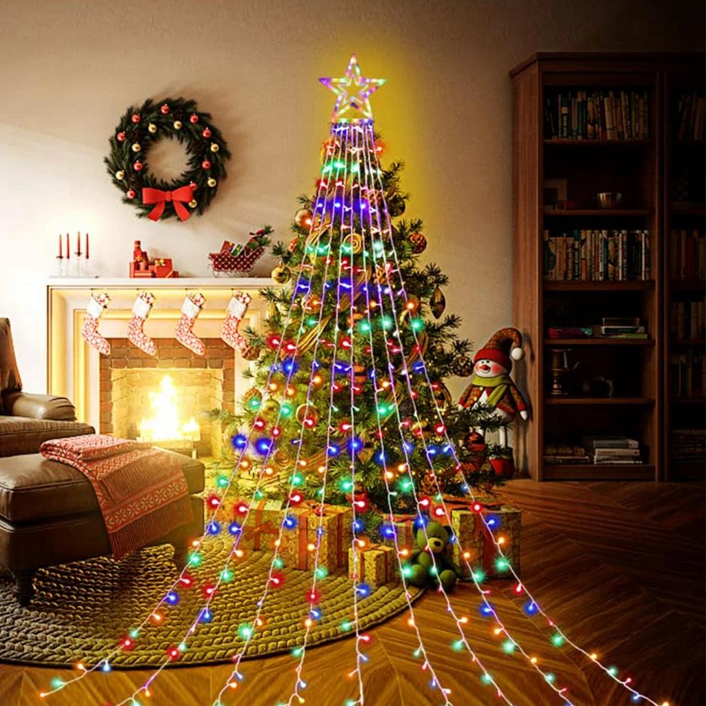 LED Star Waterfall Lights Indoor/Outdoor Christmas String Lights for Xmas Tree Ornaments Home Decor Navidad Gifts New Year