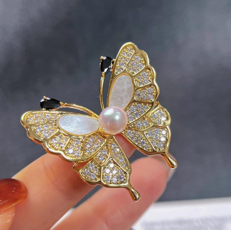 1Piece Fashion Retro Butterfly Pearl Brooches for Women Clothing Coat Party Jewelry Accessories Gifts