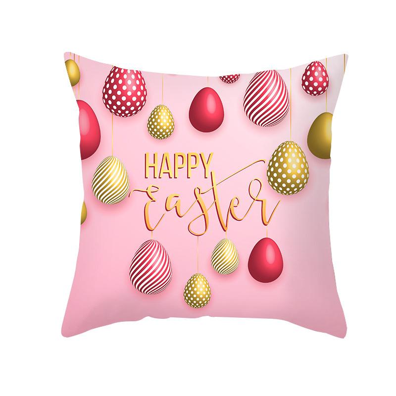 Colorful Easter Pillowcase Rabbit Egg Print Series Peach Skin Home Pillowcase Sofa Cushion