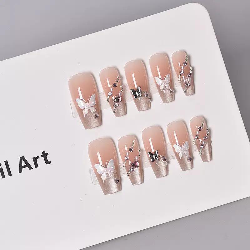 2026 Designer Wearable Nails: Butterfly Fairy Fingertips, Dreamy Starry Sky, High-End Light Luxury Handmade Tips.