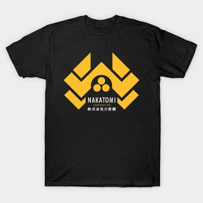 Men Black Print T-shirt Nakatomi Plaza No-Cut Transfer Paper Print Cotton Tshirt
