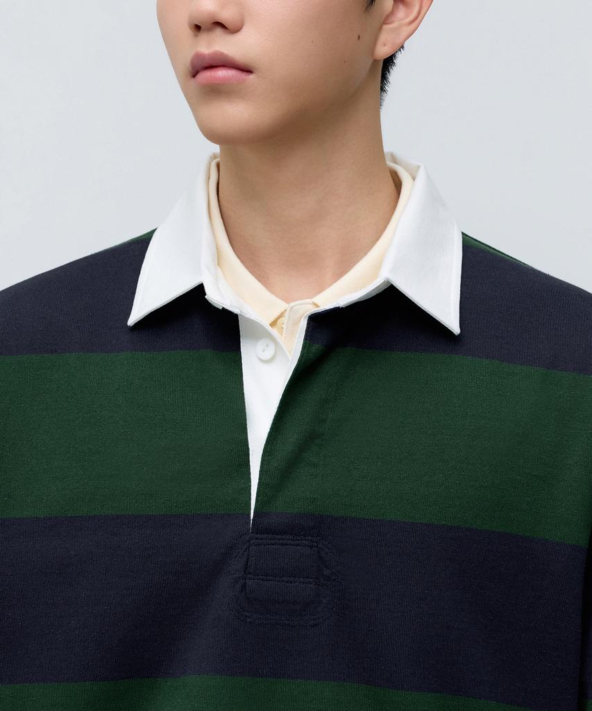 MUSINSA STANDARD Relaxed Striped Rugby Shirt [Navy/Green]