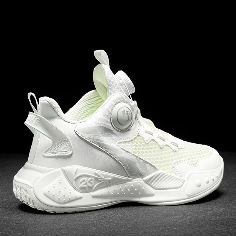 Classmate boys shoes 2025 new summer children's white sneakers rotating button mesh breathable basketball shoes
