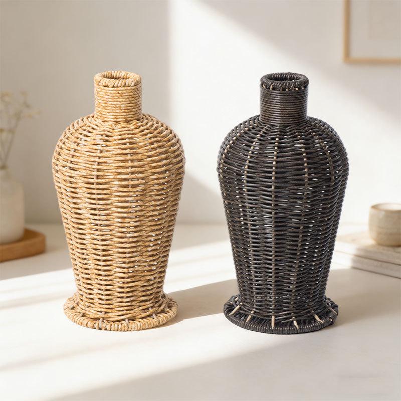 High-Grade Imitation Rattan Woven Vase for Dried Flowers - Elegant Living Room and Desktop Ornament