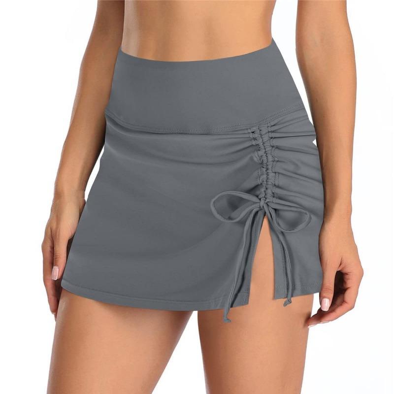 Women Solid Color Drawstring Quick Dry Plain Boxer Swim Trunks For Swimming
