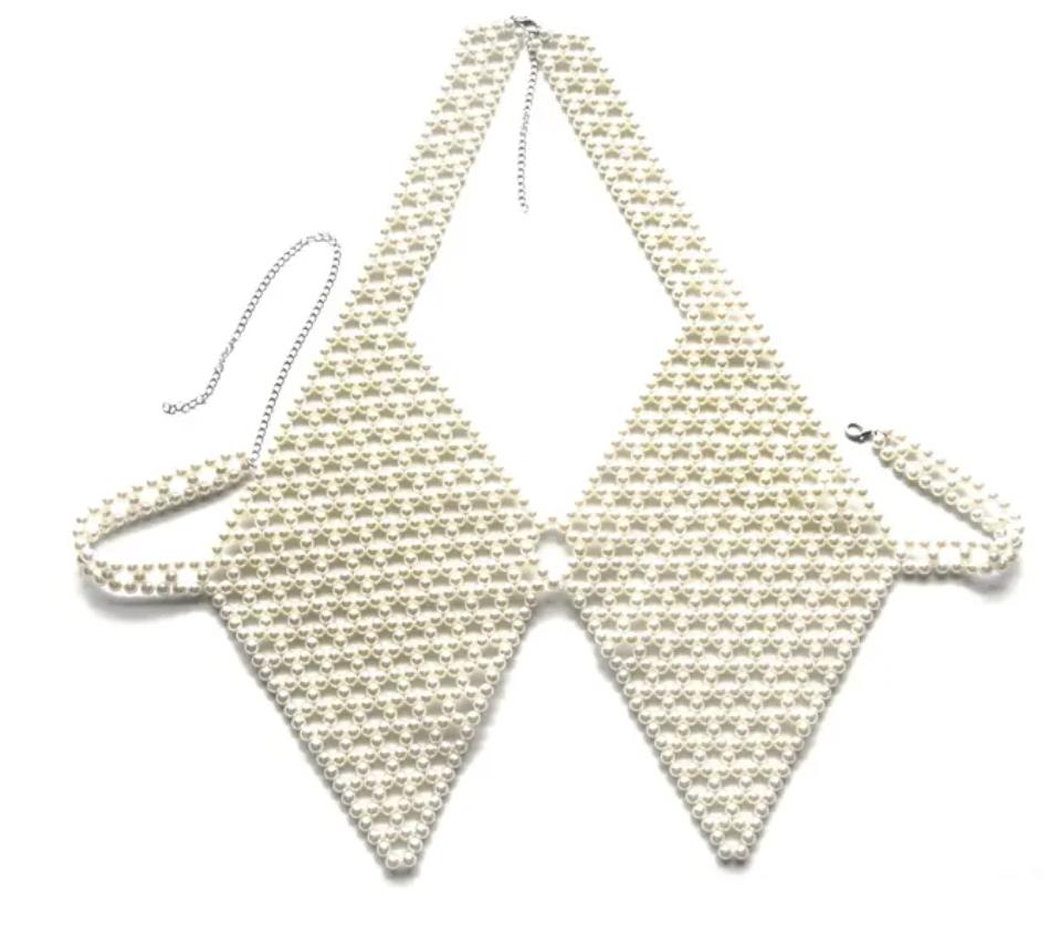 Sexy Accessoires Damen Bikini Perlen Brustkette Körperkette Schmuck Komplett Handgefertigt BH Mit Fransen Für Strand Nachtclub Taillenkette