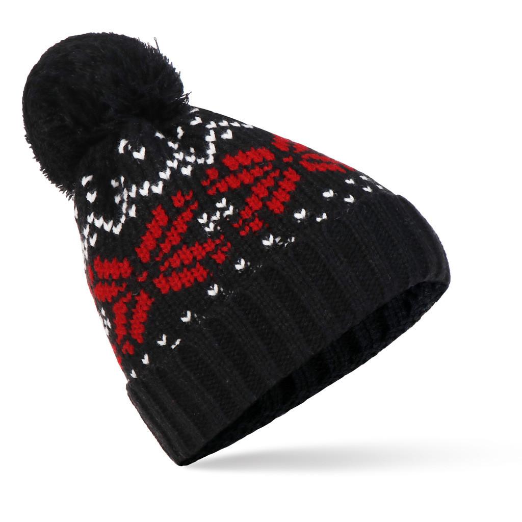 New Snowflake Christmas Woolly Hat With Acrylic Material For Autumn And Winter Use Black