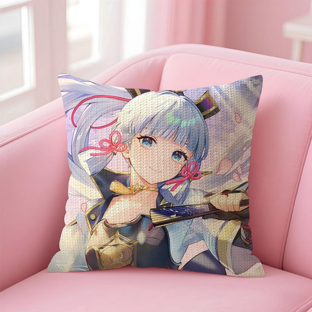 Genshin Impact Kamisato Cushion Cover Natural Linen Pillow Case DoubleSided Print Decorative Sofa Pillowcase Home Decor Gift