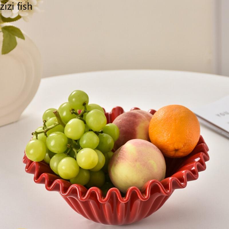 Irregular Ceramic Fruit Plate Desktop Storage Tray Snack Bowl Ornament Salad Bowl Soup Plate Dessert Plates Dried Fruit Platter