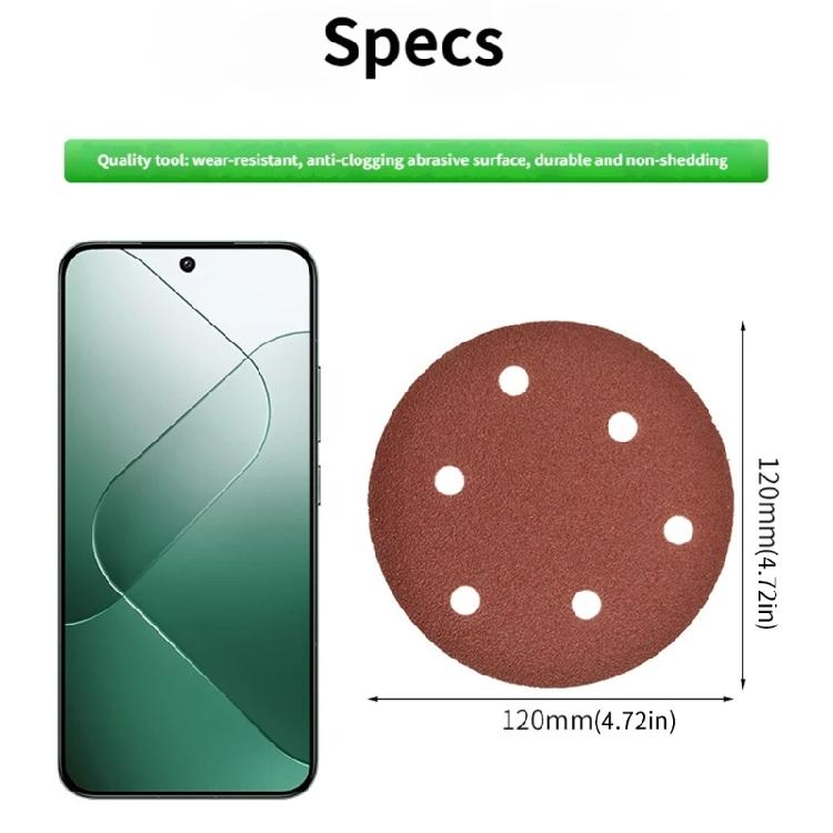 Pack of 10 120mm 6 Hole Sandpaper Sanding Discs Pads For Variable Speed Grinders And Surfaces Preparation
