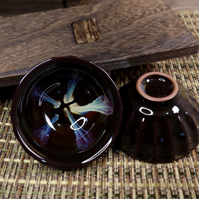 Masterpiece Handmade Jian Zhan Tea Bowl Large Capacity Crystalline Glaze Gongfu Teaware Collector Ceramic for Tea Ceremony 80ml