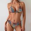 Nuovo Costume da Bagno Donna Bikini Sexy con Stampa sul Collo e Lacci Spaccato Costume da Bagno Beach con Schiena Scoperta Bikini