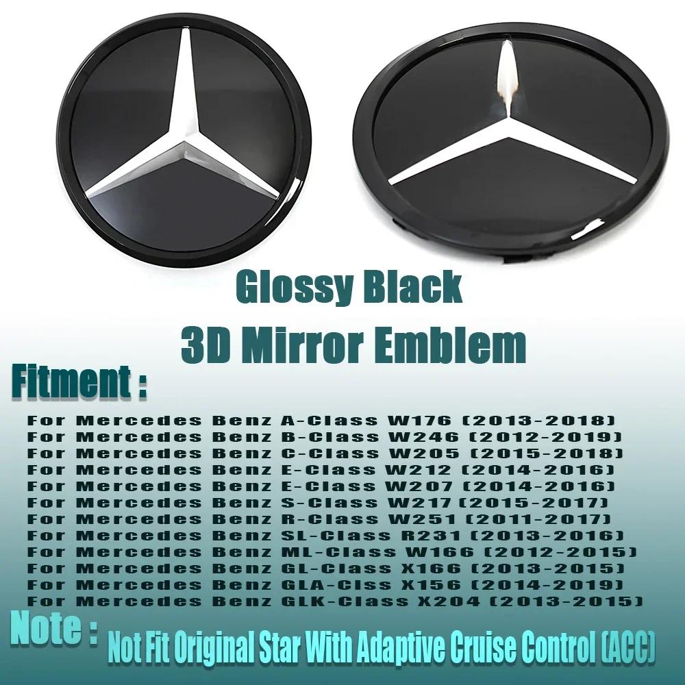 For Benz C-CW205 Silver Border 3D Mirror Emblem For Mercedes Benz A W176 B W246 C W205 Class Matte Black OE Style Front Grille Star Emblem Logo