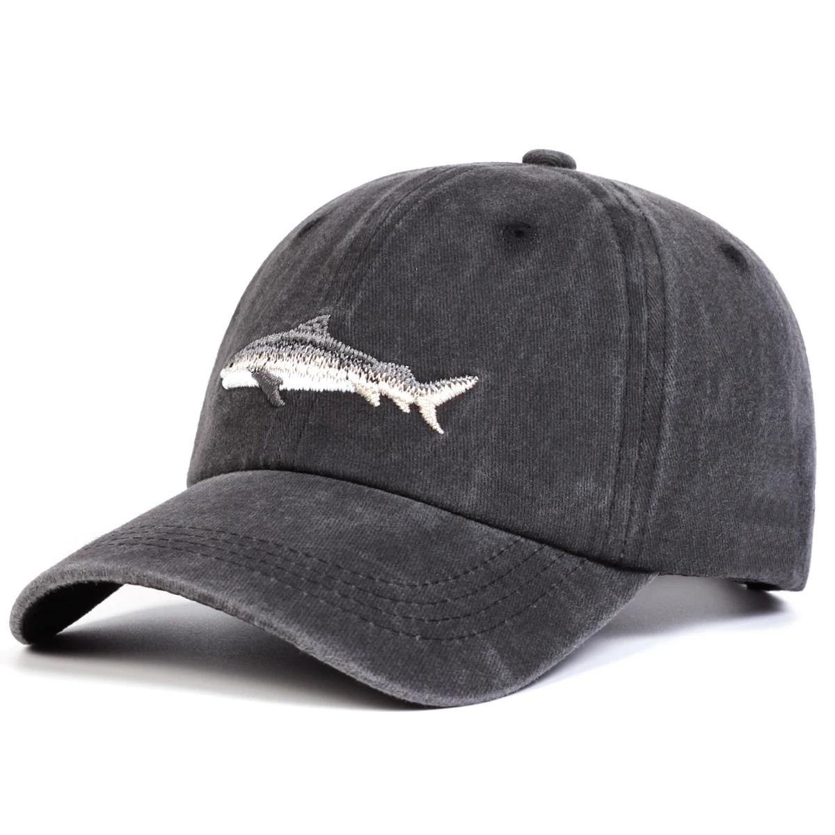 Unisex Hai-Stickerei Waschen Baseballkappen Frühling Und Herbst Outdoor Verstellbar Lässige Hüte Sonnenschutzhut Sportkappe gray