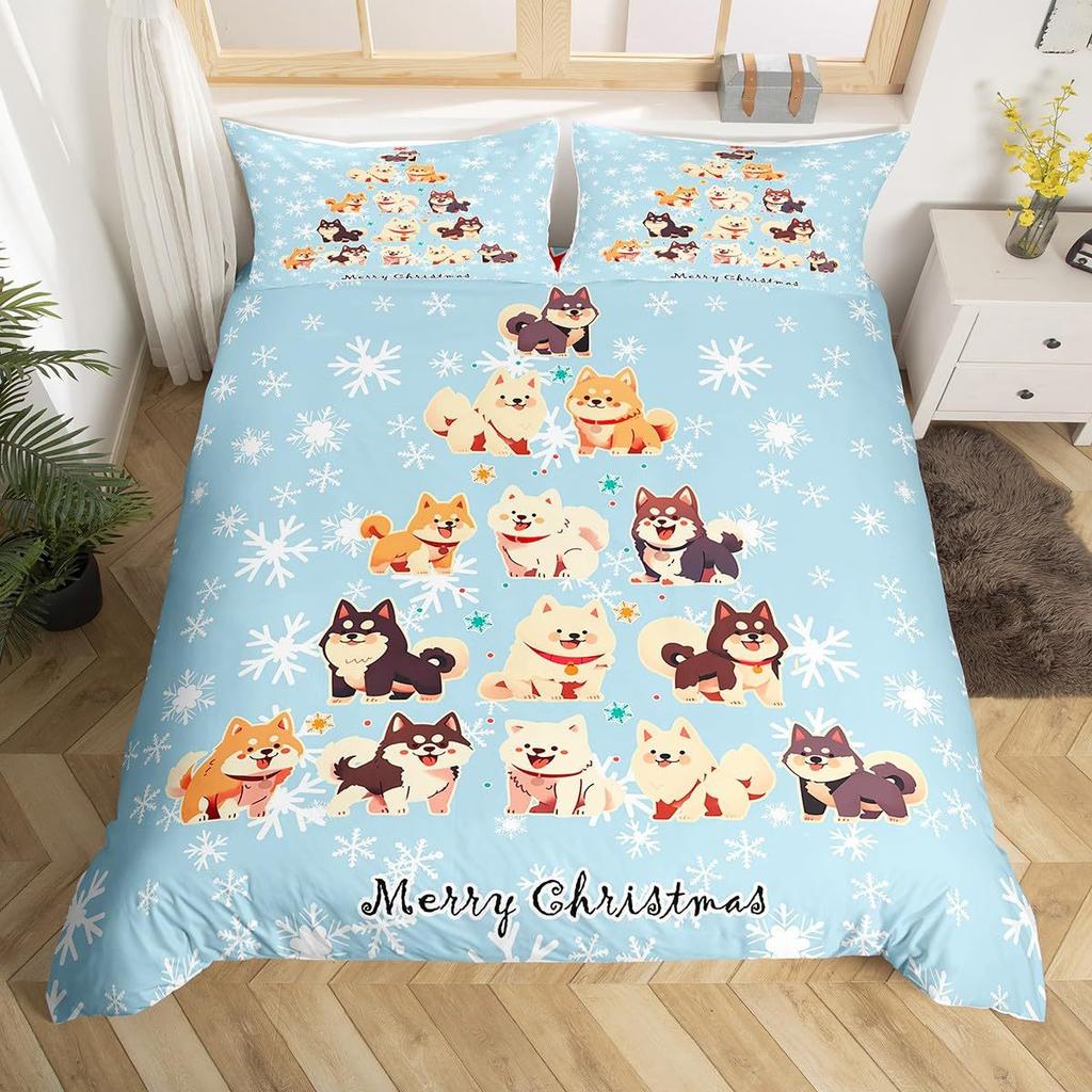 Pink Plaid Christmas Tree Three-Piece Quilt Cover 3D Digital Printing Bedding Set Bed Cover