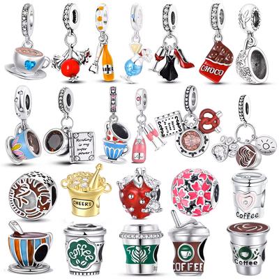 Copper Red Wine Coffee Cup Pendant Charms Fit Originalbracelet Charm Bead Necklace Diy Female Jewelry