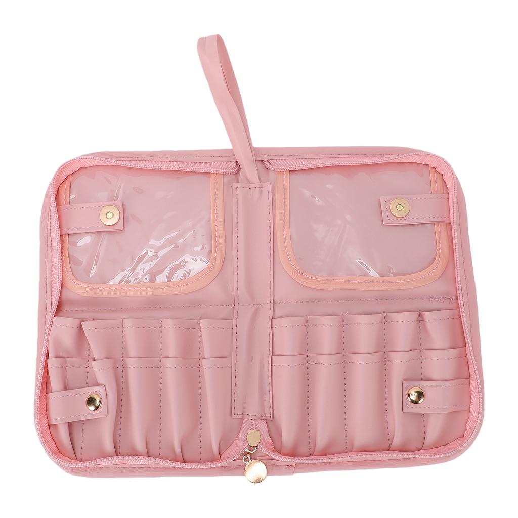 Foldable Stand Up Makeup Brushes Organizer Water Proof Large Capacity Portable Cosmetic Brush Bag for Travel Pink