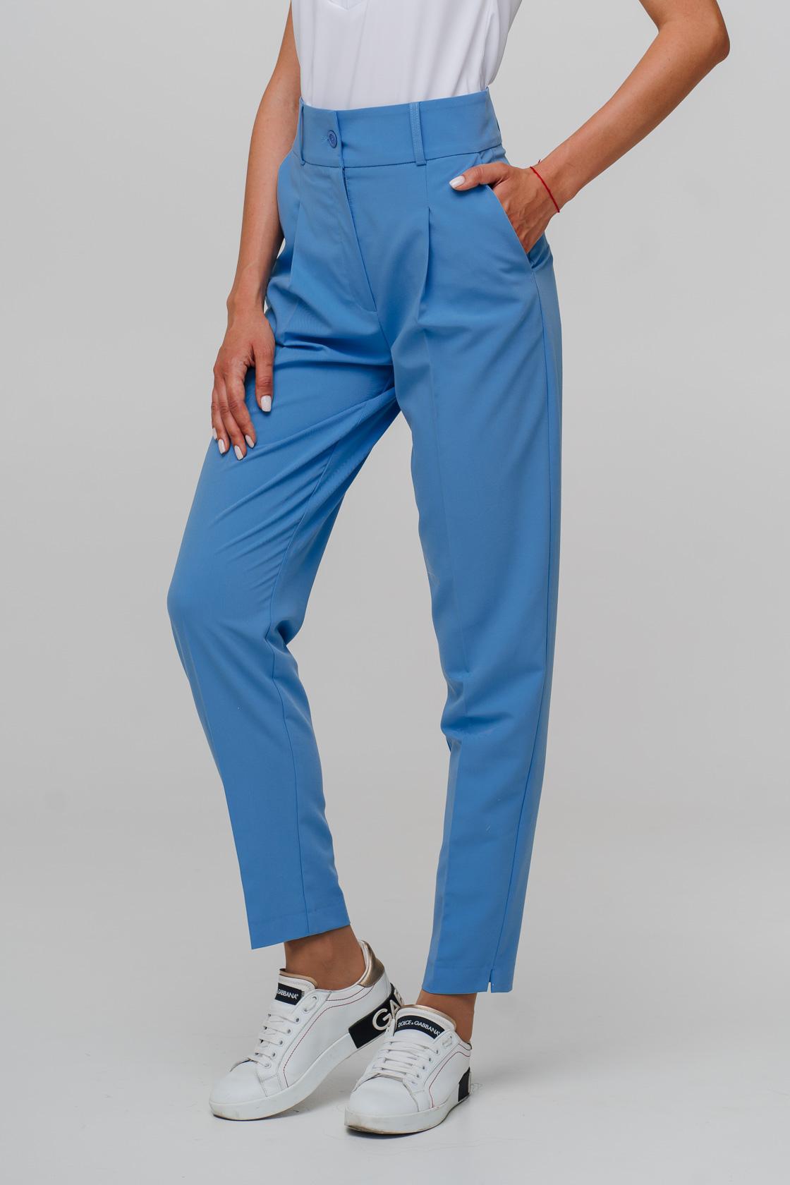 

Укорочені штани із завищеною посадкою легка тканина 40 синій