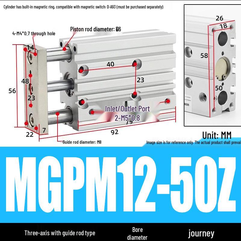 Compact Three-Axis Pneumatic Guided Rod Cylinder 12/16/20/25/32-10/20/40/50/75z