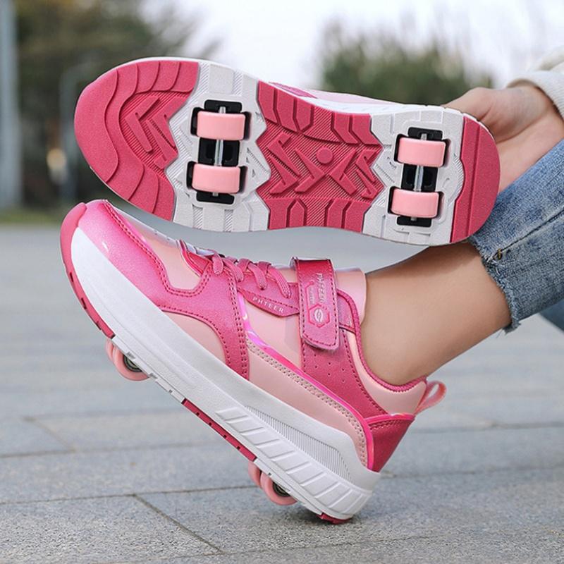 Kids 4-Wheel Roller Skates Shoes New Sneakers For Boy and Girls Outdoor sport Skating Skates Shoes With Wheels
