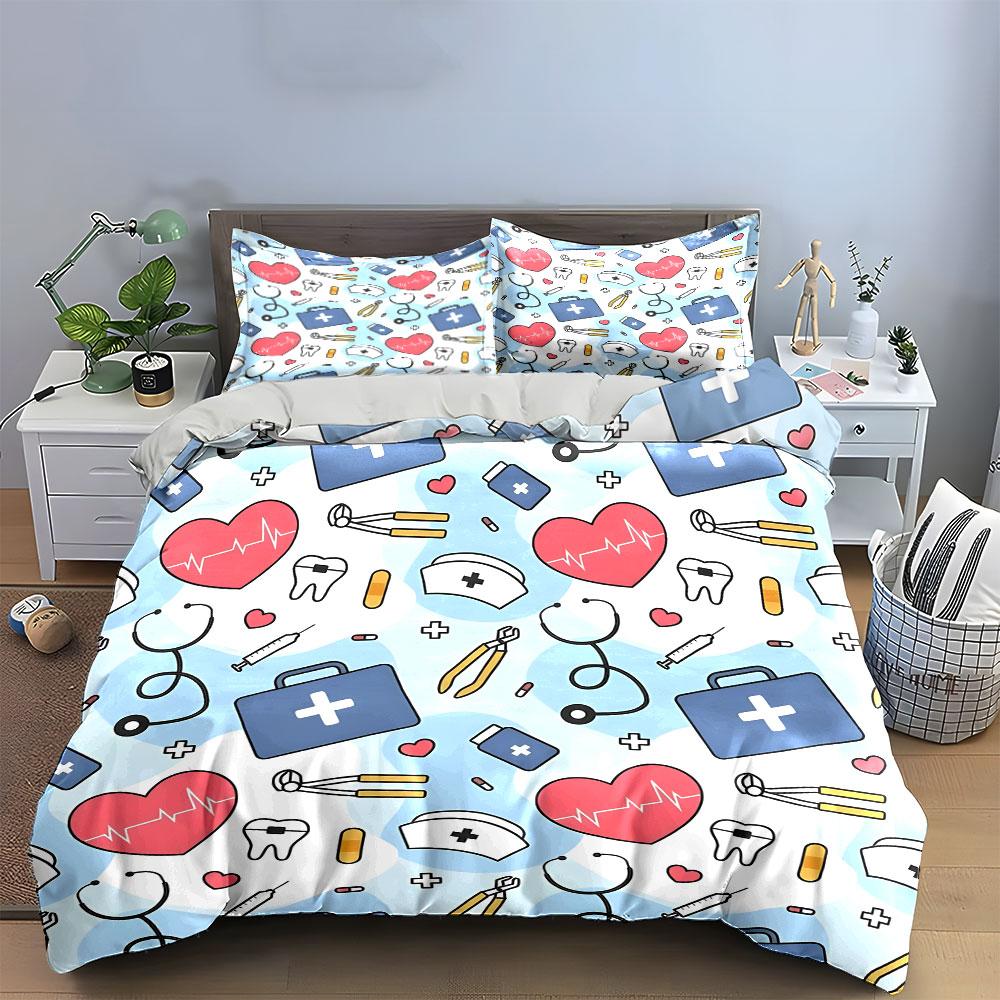 Healthcare Themed Pattern Set Multiple sizes kid's and adults' bedroom Exquisite 3PC bedding set, gift