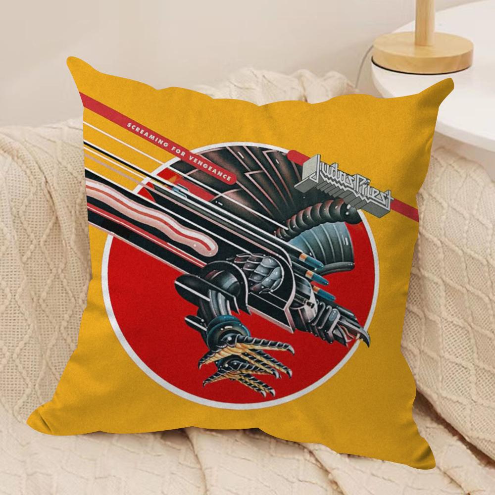 J-Judas P-Priest Cushion Cover Silky Short Plush Double-Sided Printed Pillow Case for Sofa All Seasons Home Decor Gift