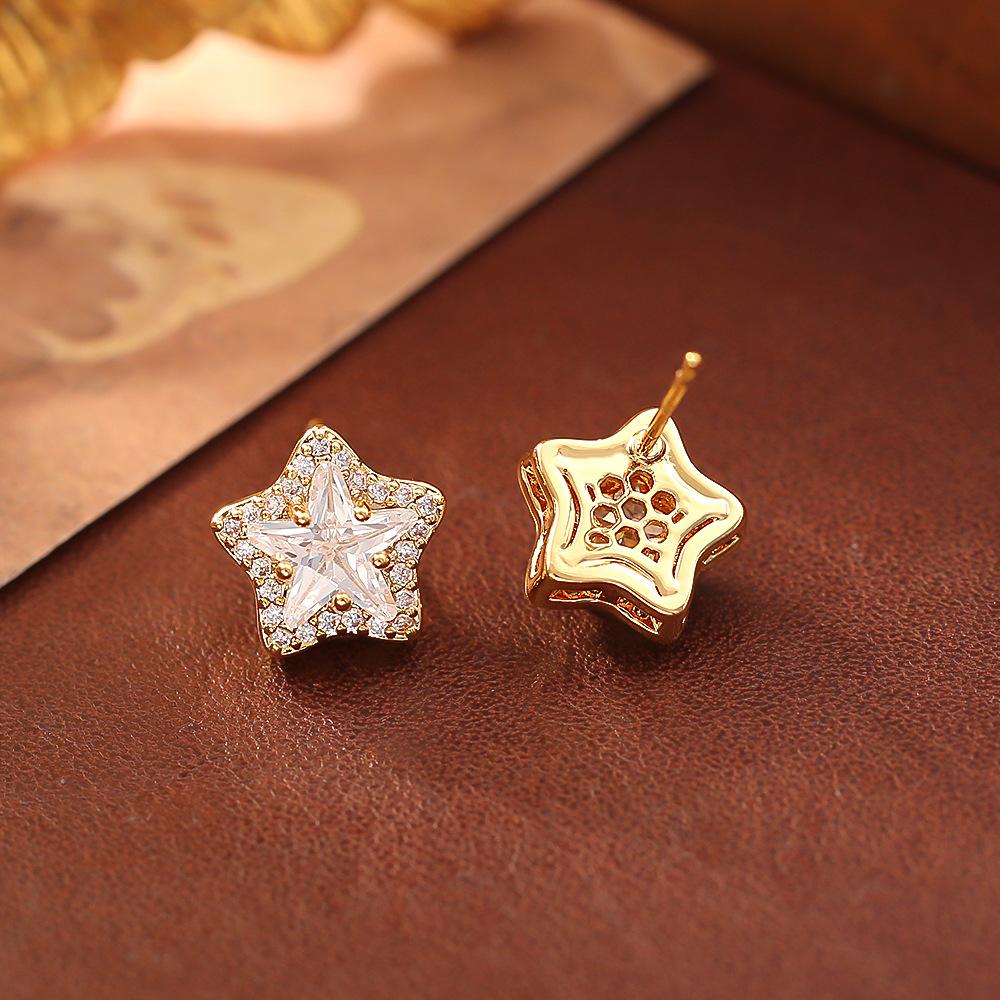 Five Pointed Star Stud Earrings Sparkling Chic Women’s Fashion Jewelry Delicate Korean Style Daily Party