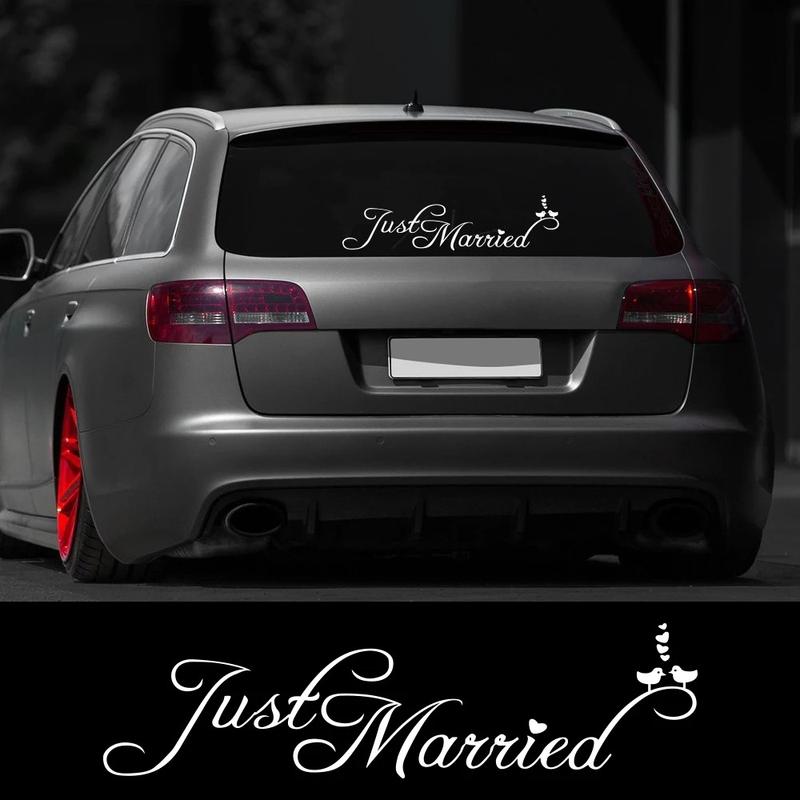 Just Married Wedding Slogan Banner Car Window Body Side Sticker Car Trunk Vinyl Decal Self-Adhesive Auto Decoration Accessories