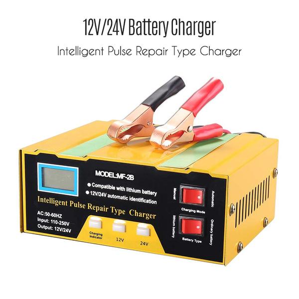 شاحن بطارية 12 فولت/24 فولت شاحن ذكي من نوع إصلاح النبض مع شاشة رقمية لبطارية السيارة/السيارة/الخلية/الدراجة النارية 5 مراحل شحن
