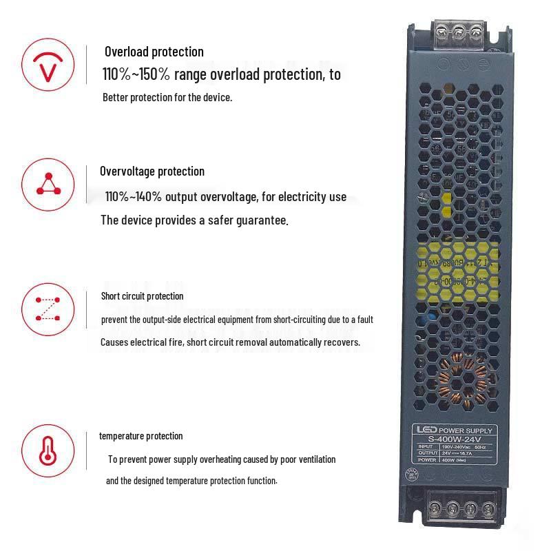 Ultra-Thin LED Power Supply for Light Strips: 220V To 24V/12V Silent Transformer for Advertising Displays.